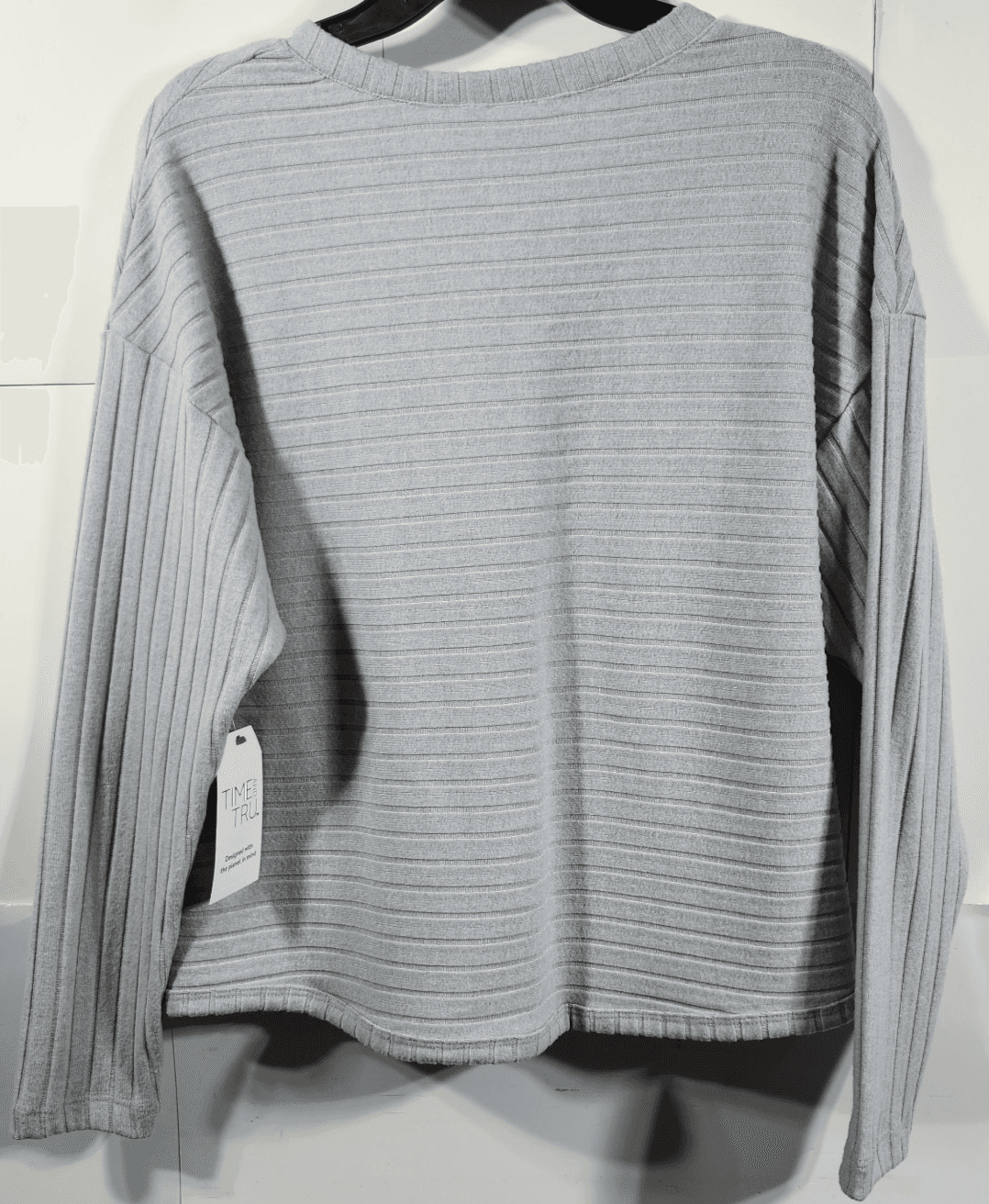 Time and Tru Women's Small Shirt Ribbed Hacci V-neck Top Gray NEW - Thumbnail 6