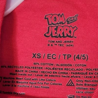 Tom and Jerry Kids Red Graphic Stay Chill T-Shirt Top Size XS NEW - Thumbnail 8