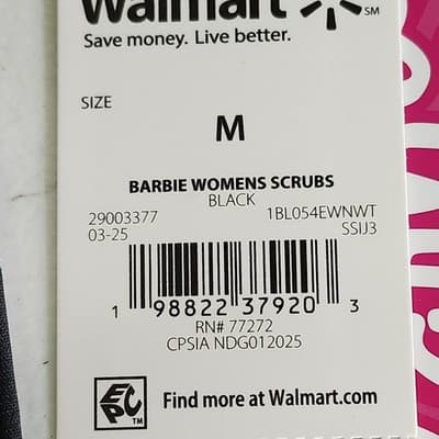 Barbie Doll Women's M V-Neck Black Scrub Top w/Pockets Nursing Uniform Medical - Thumbnail 8