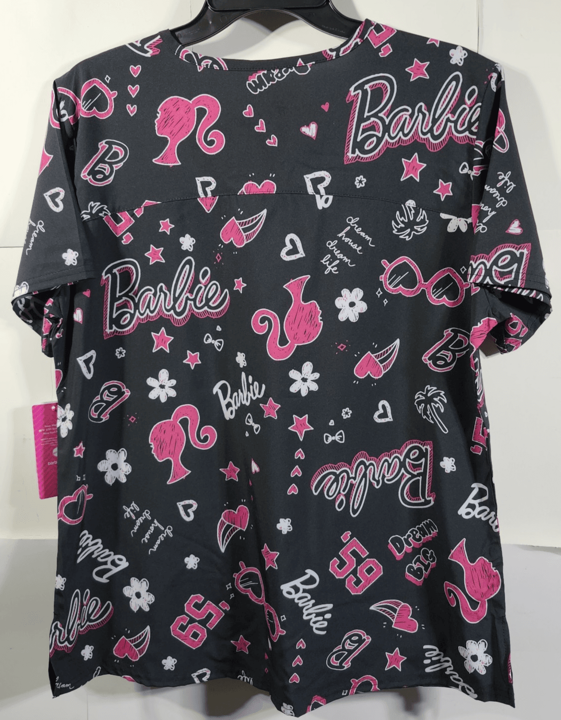 Barbie Doll Women's M V-Neck Black Scrub Top w/Pockets Nursing Uniform Medical - Thumbnail 4