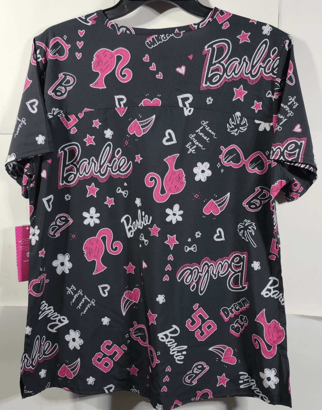Barbie Doll Women's M V-Neck Black Scrub Top w/Pockets Nursing Uniform Medical - Thumbnail 6