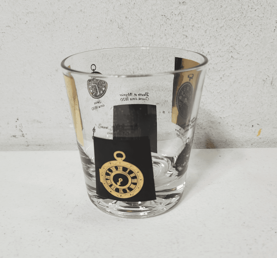 MCM Cera Rocks Glasses w Gold Clock Design Set Of 5 Home Bar Decor 6oz - Thumbnail 5