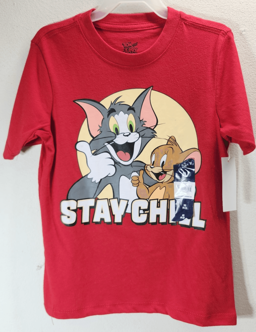 Tom and Jerry Kids Red Graphic Stay Chill T-Shirt Top Size XS NEW - Thumbnail 5