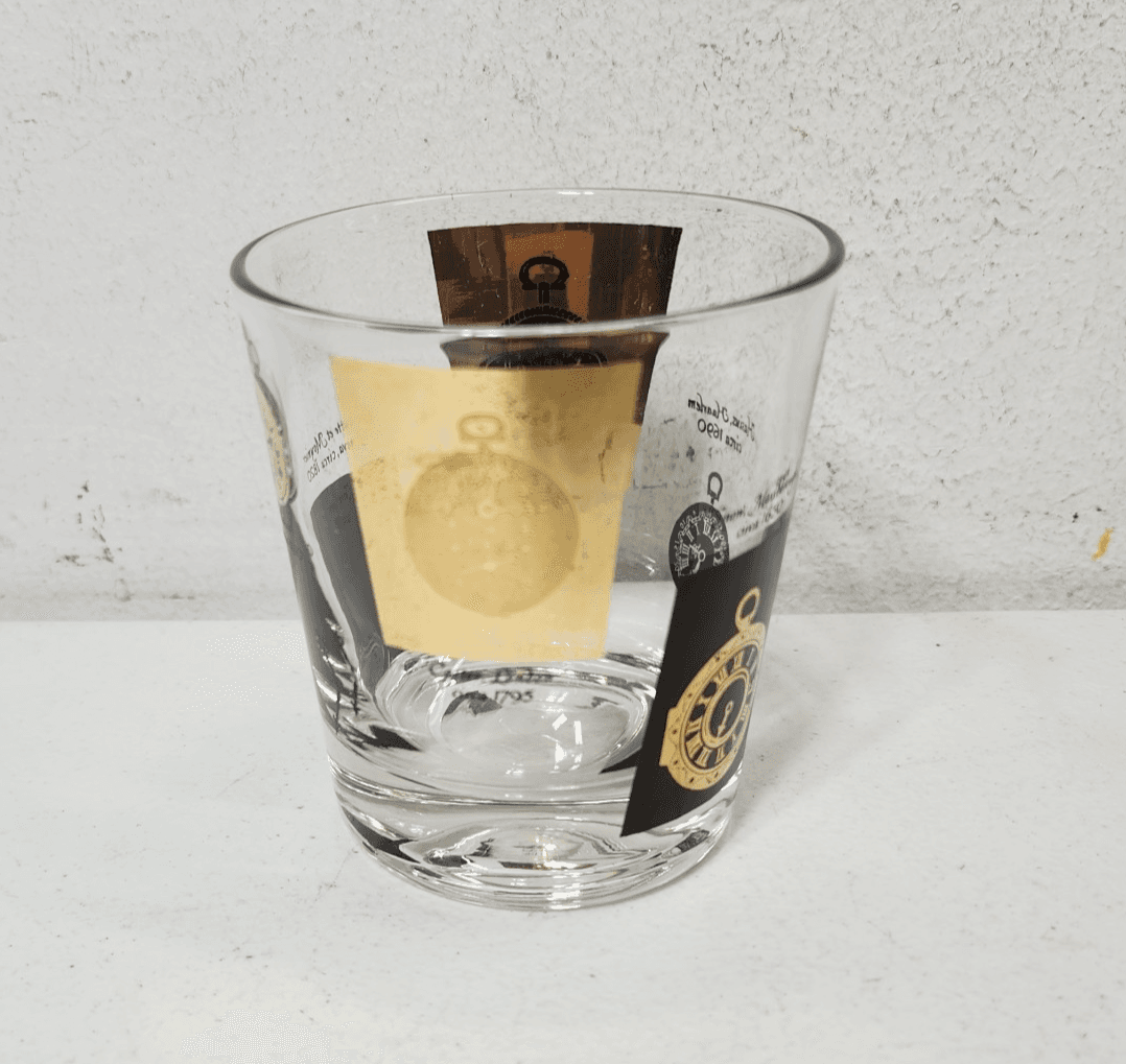 MCM Cera Rocks Glasses w Gold Clock Design Set Of 5 Home Bar Decor 6oz - Thumbnail 4