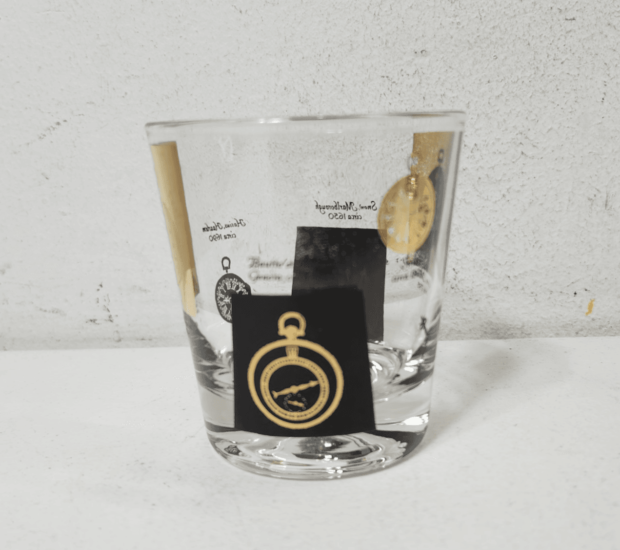 MCM Cera Rocks Glasses w Gold Clock Design Set Of 5 Home Bar Decor 6oz - Thumbnail 3
