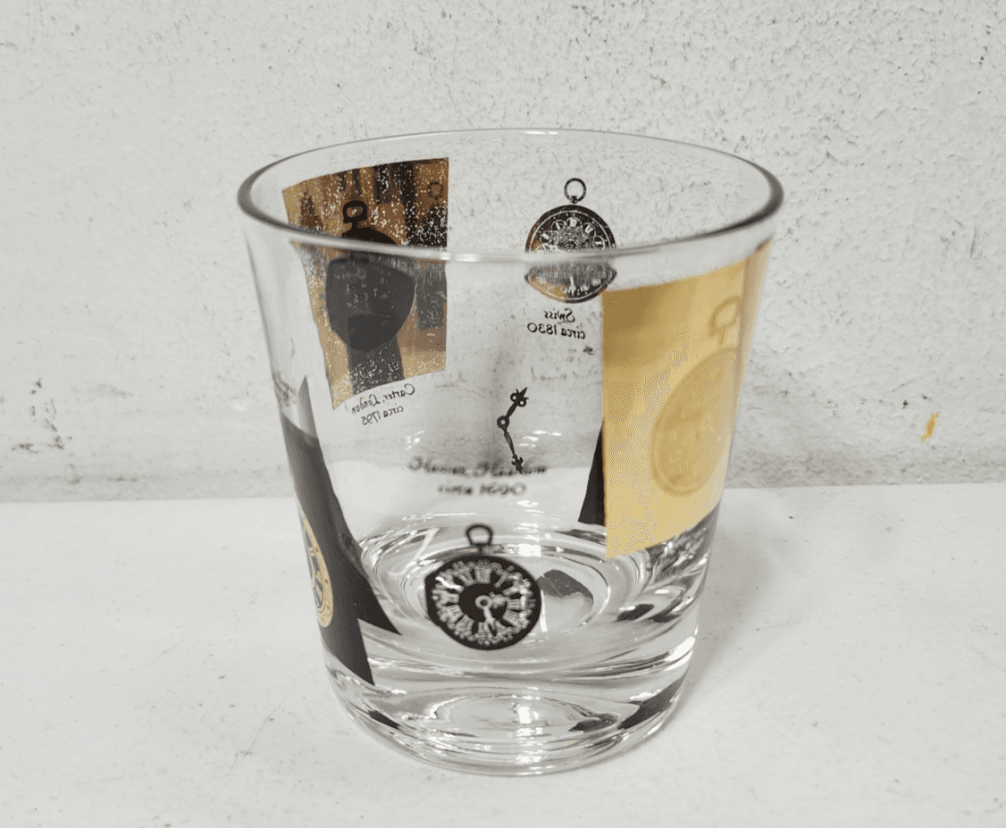 MCM Cera Rocks Glasses w Gold Clock Design Set Of 5 Home Bar Decor 6oz - Thumbnail 6