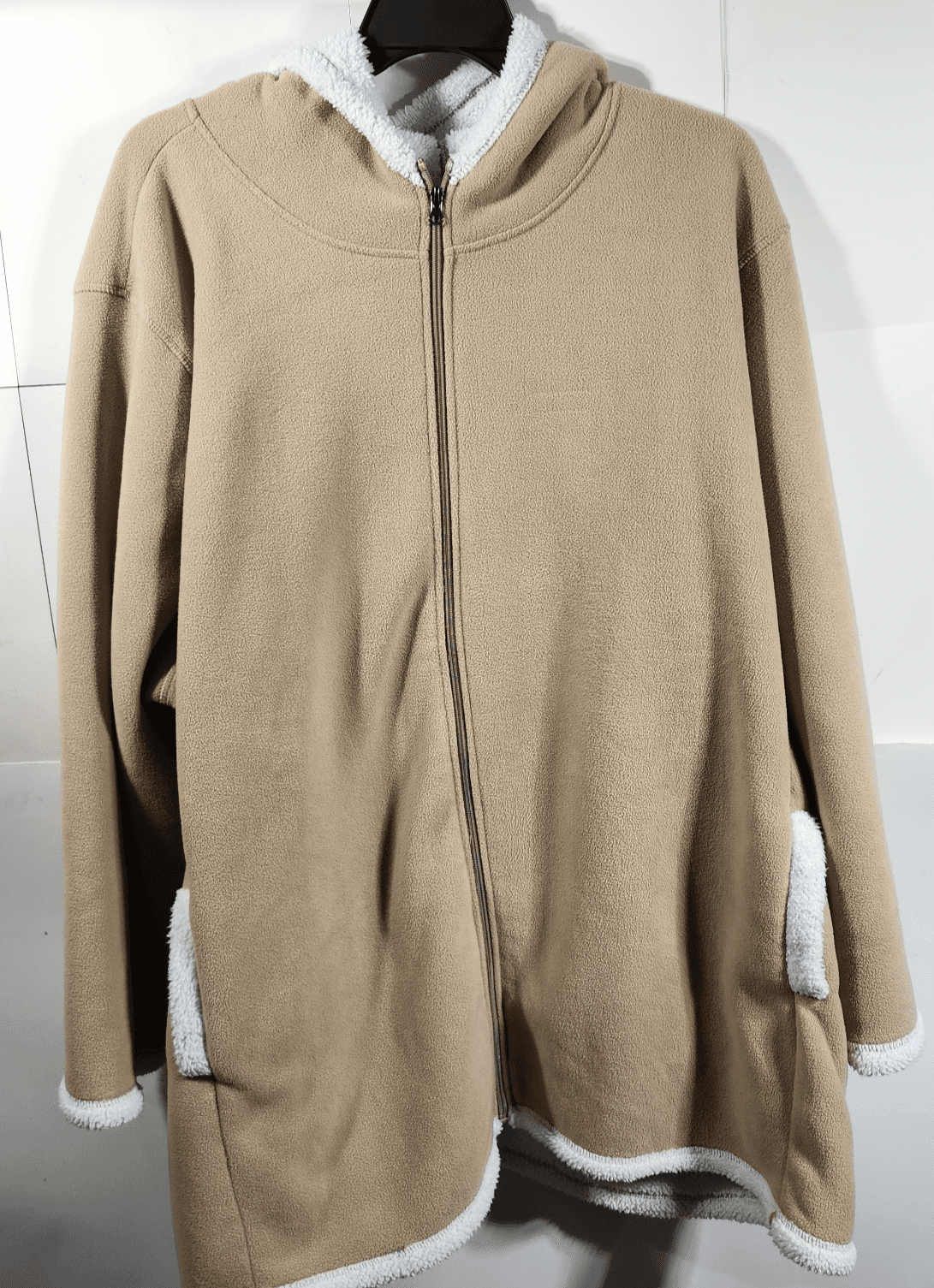 Anthony Richards Women's Plus Size 5X Fleece Jacket Tan / Beige Hooded Coat Top - Thumbnail 5