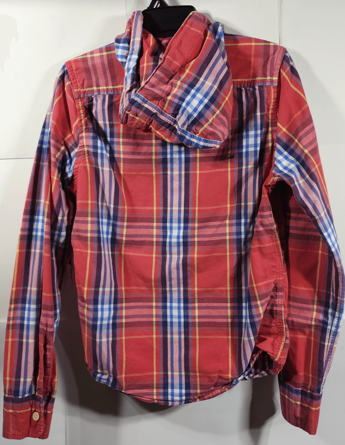 Hollister Men's S Shirt Hoodie Button Down Red Blue Plaid Long Sleeve - Thumbnail 4