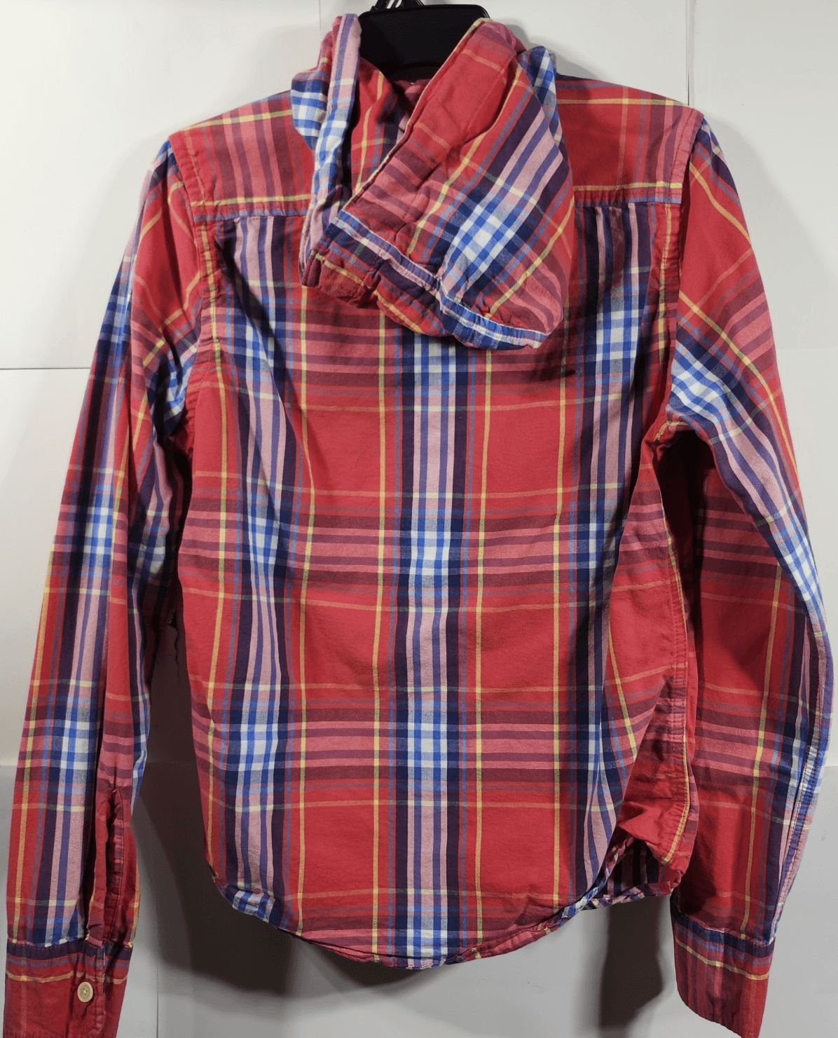Hollister Men's S Shirt Hoodie Button Down Red Blue Plaid Long Sleeve - Thumbnail 6