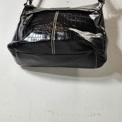 Liz & Co Womens Faux Leather Shiny Shoulderbag Purse Black Silver - Thumbnail 5