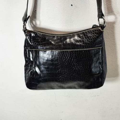 Liz & Co Womens Faux Leather Shiny Shoulderbag Purse Black Silver - Thumbnail 6