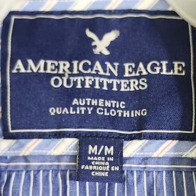 American Eagle Mens Button Up Long Sleeve Shirt Size Medium Blue White Striped - Thumbnail 7