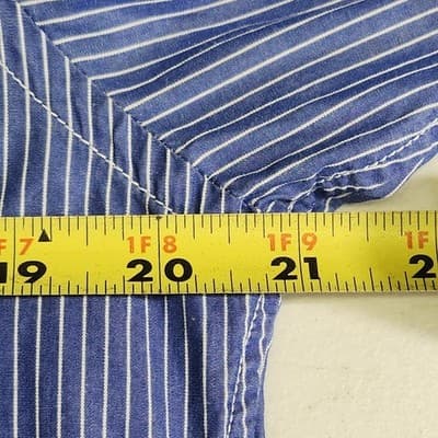 American Eagle Mens Button Up Long Sleeve Shirt Size Medium Blue White Striped - Thumbnail 2