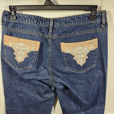 Gordon James Women's 9/10 Jeans Blue Embellished Embroidered Jeweled Pockets - Thumbnail 7