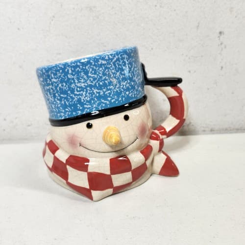 Hallmark Mitford Percy Snowman Ceramic Coffee Mug Cocoa Checkered Christmas - Thumbnail 3