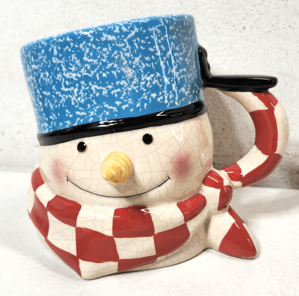 Hallmark Mitford Percy Snowman Ceramic Coffee Mug Cocoa Checkered Christmas - Thumbnail 2