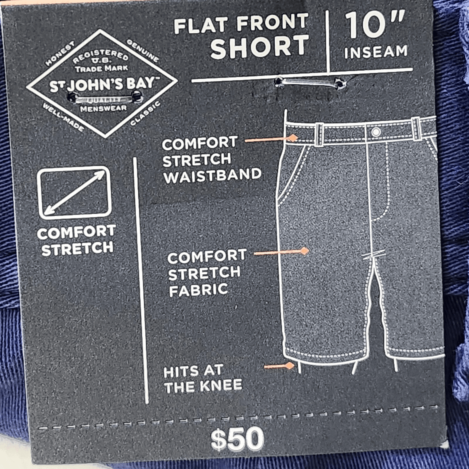 St Johns Bay Comfort Stretch Chino Shorts Mens 48 Big Blue NEW - Thumbnail 9