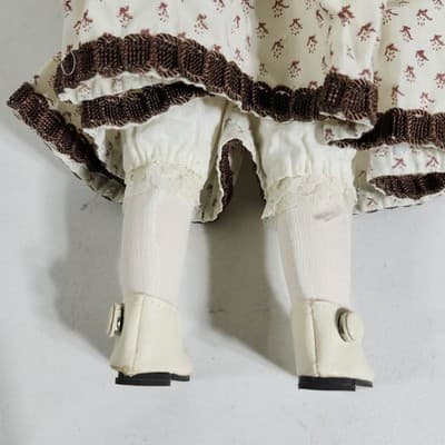 Vintage Porcelain Heritage Doll 16" Cloth Body Dress Hat With Basket - Thumbnail 12