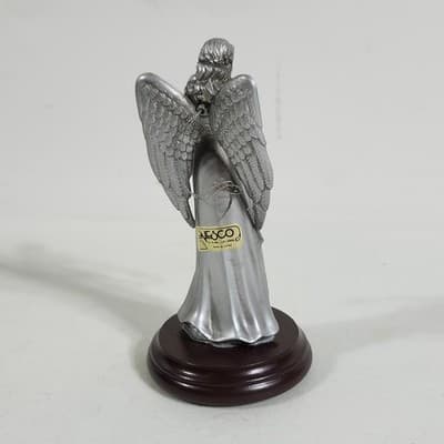 Vintage Angel Figurine Ornament 5" Silver Color Enesco Religious Home Decor - Thumbnail 5