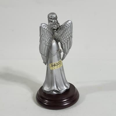 Vintage Angel Figurine Ornament 5" Silver Color Enesco Religious Home Decor - Thumbnail 4