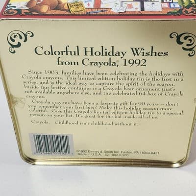 Vintage 1992 Crayola Holiday Tin Box Crayon Storage Red - Thumbnail 8