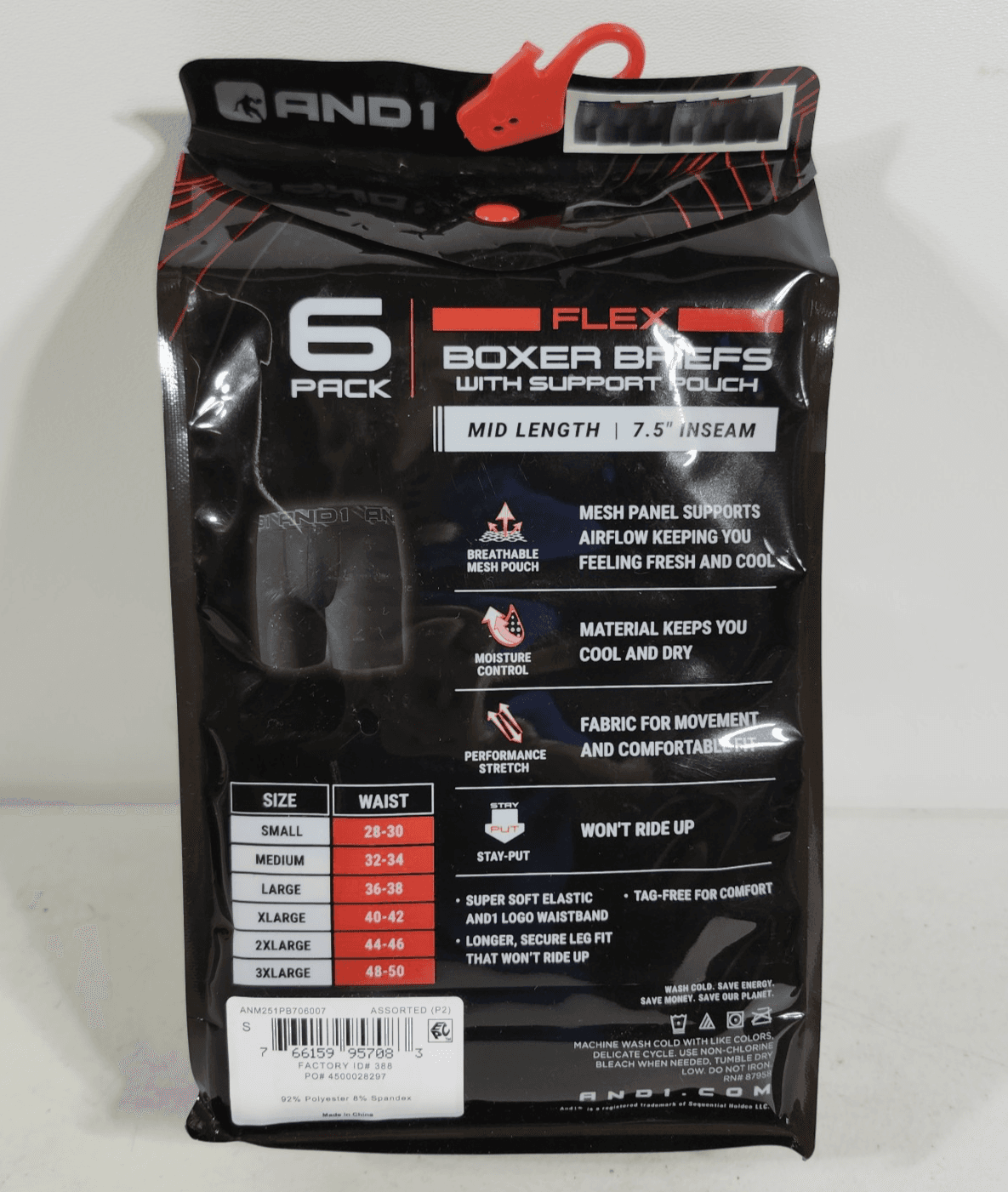 AND1 Men's S Flex Mid Length Boxer Briefs 6 Pairs Underwear NEW - Thumbnail 6