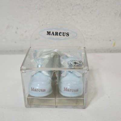 Russ Berrie Porcelain Baby Boy Booties Ornament Marcus Birth Info Card - Thumbnail 3