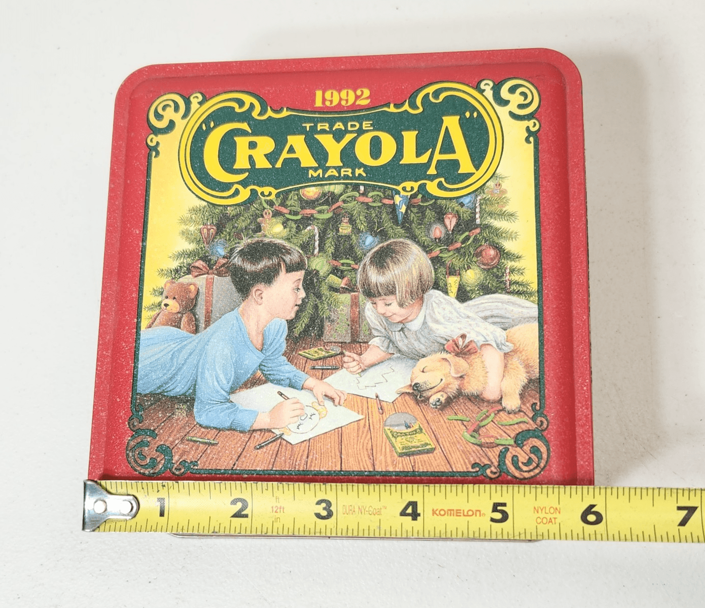 Vintage 1992 Crayola Holiday Tin Box Crayon Storage Red - Thumbnail 2