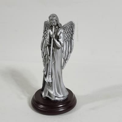 Vintage Angel Figurine Ornament 5" Silver Color Enesco Religious Home Decor - Thumbnail 2