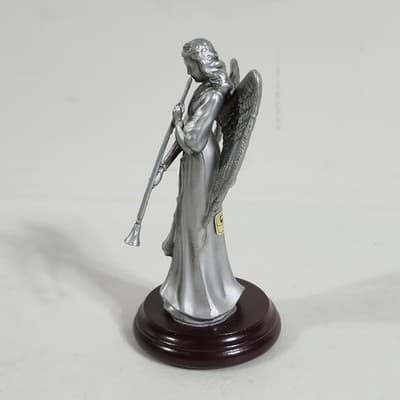 Vintage Angel Figurine Ornament 5" Silver Color Enesco Religious Home Decor - Thumbnail 3