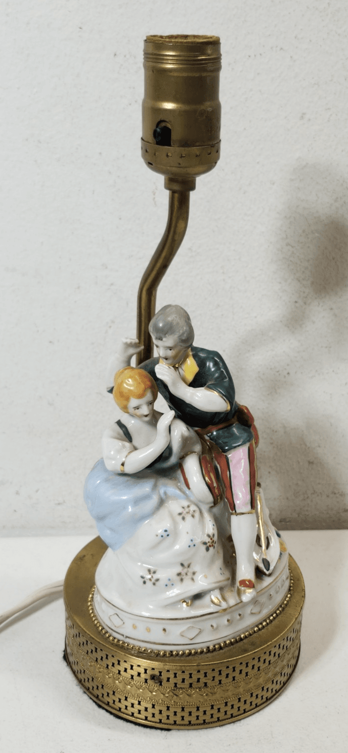 Vintage Lamp Victorian Figures Home Decor 12" Dresden Porcelain Style - Thumbnail 2
