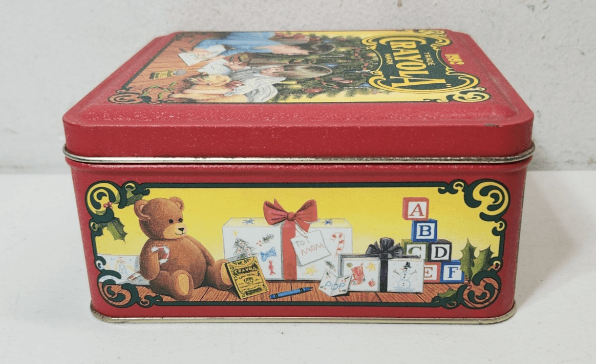 Vintage 1992 Crayola Holiday Tin Box Crayon Storage Red - Thumbnail 5
