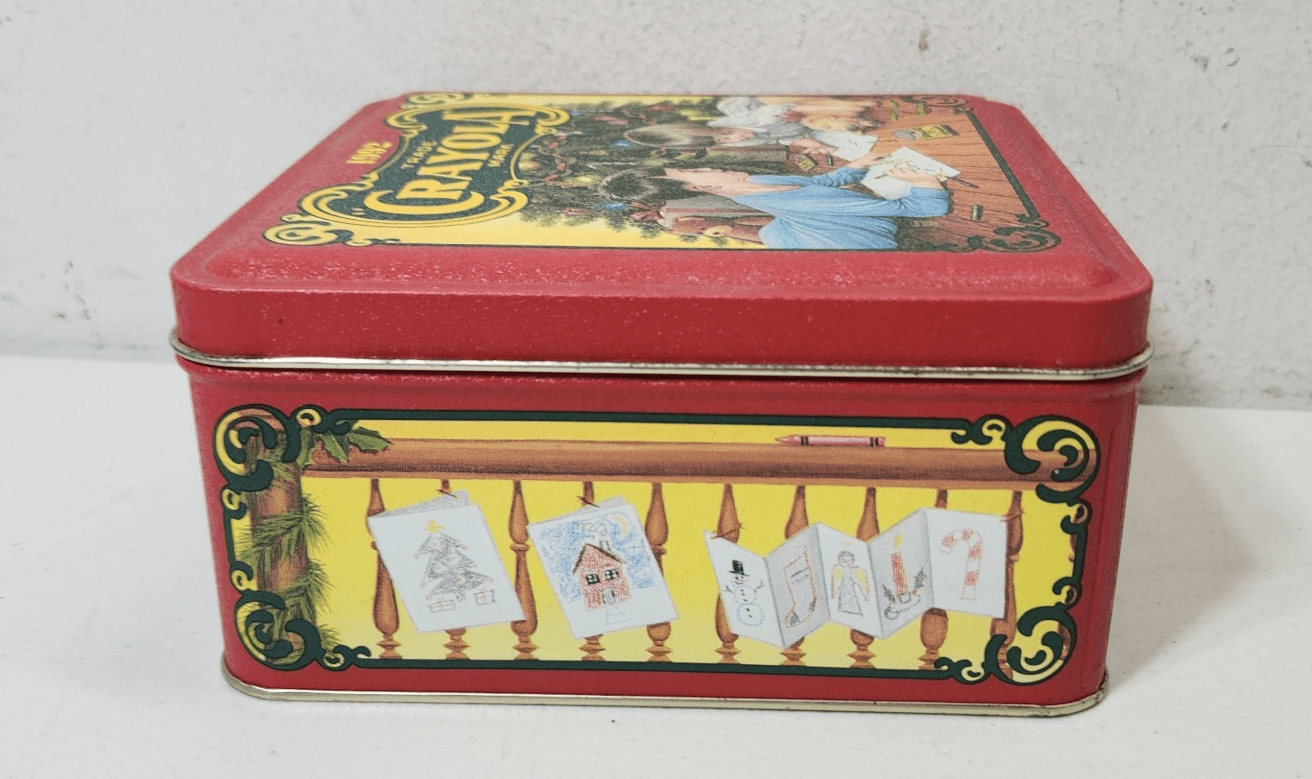 Vintage 1992 Crayola Holiday Tin Box Crayon Storage Red - Thumbnail 7