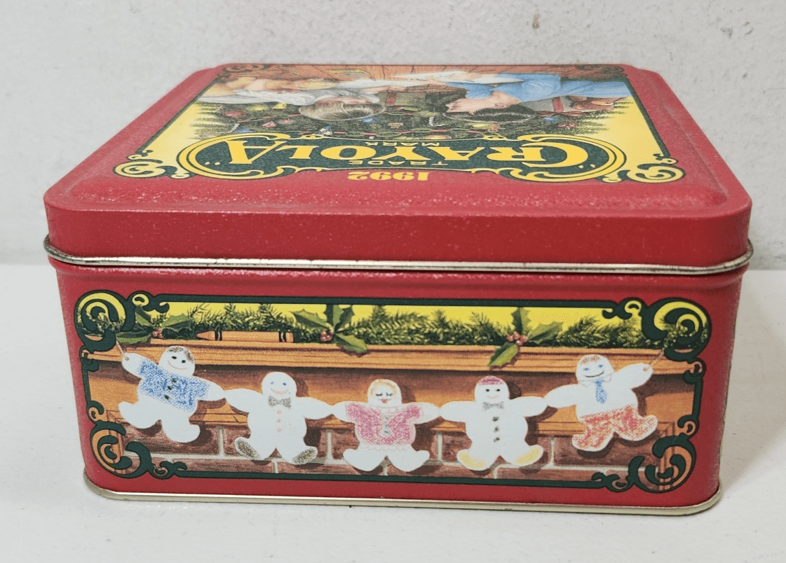 Vintage 1992 Crayola Holiday Tin Box Crayon Storage Red - Thumbnail 6