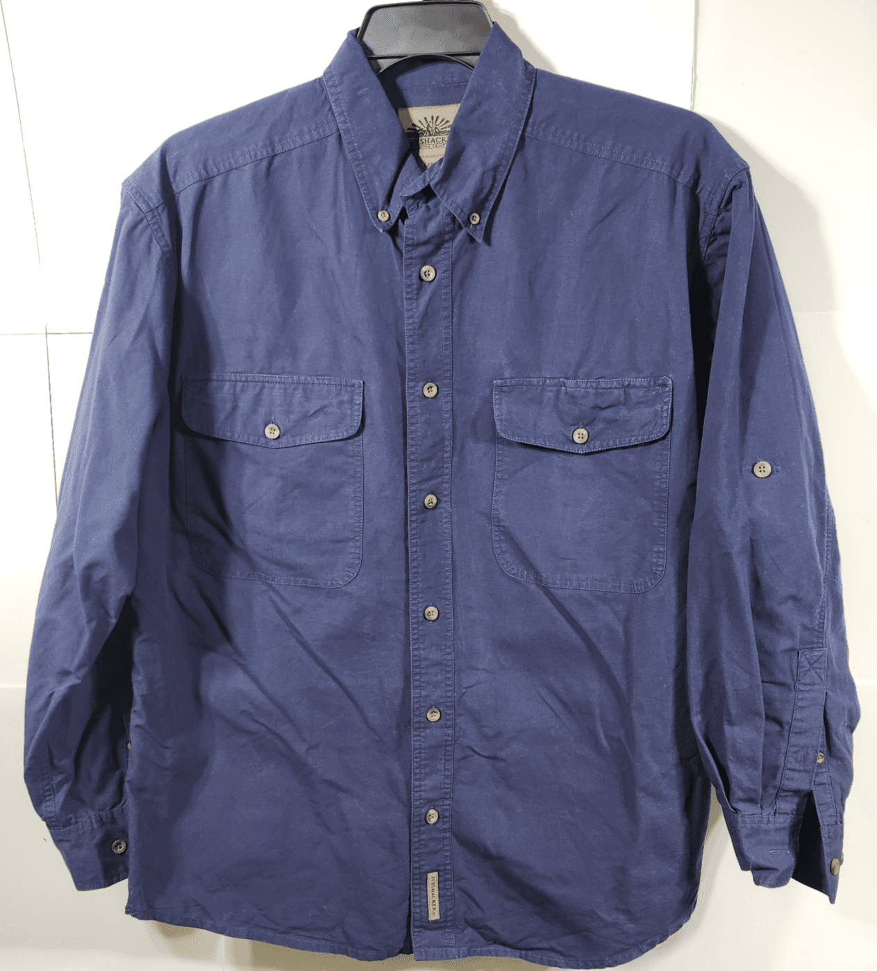 Flyshacker Cotton Shirt Mens Size Large Blue Button Up Long Sleeve Pockets