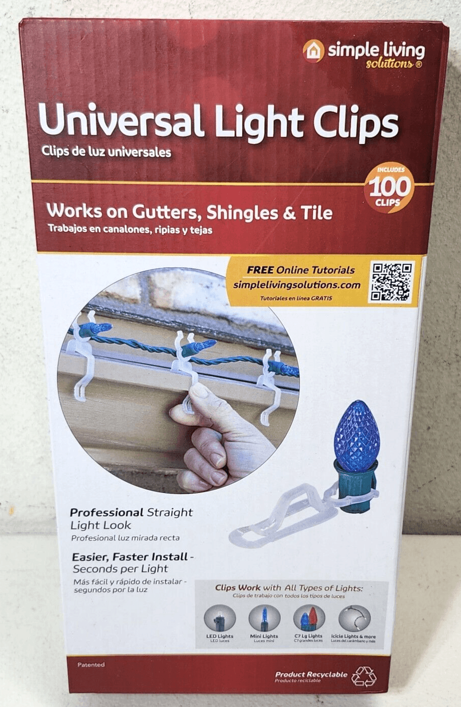 Christmas 100pc Universal Light Clips for Gutters Shingles Tile NEW