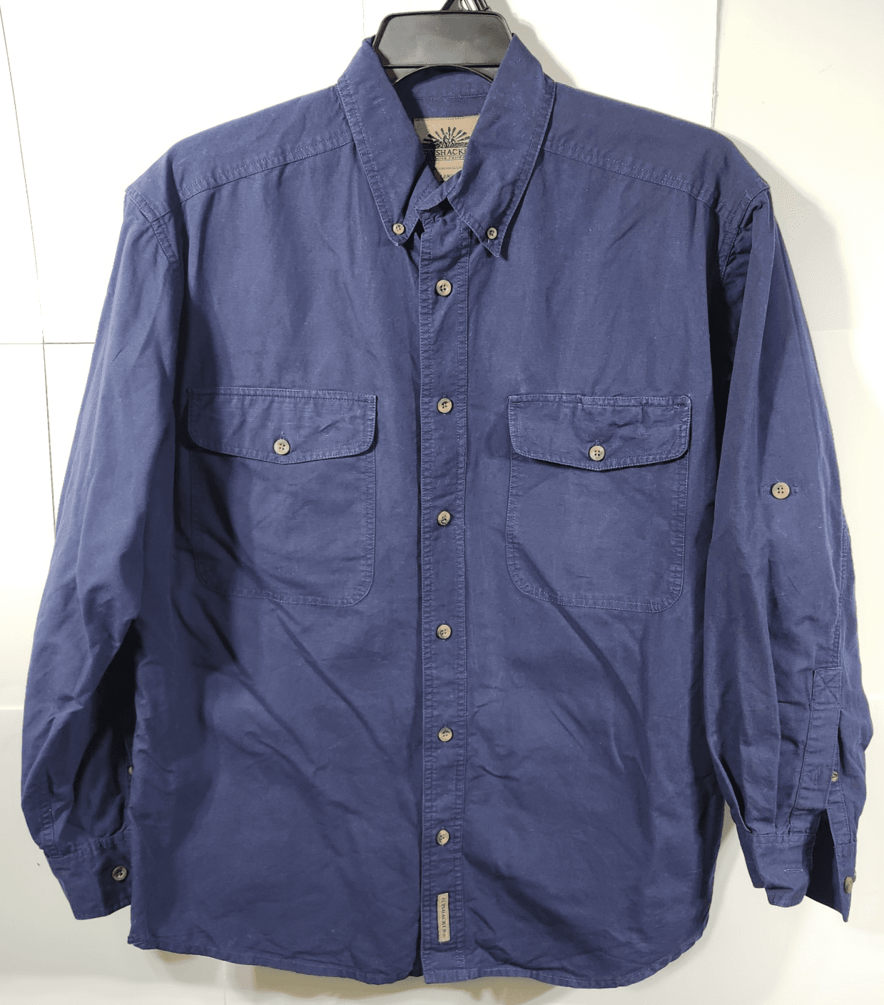 Flyshacker Cotton Shirt Mens Size Large Blue Button Up Long Sleeve Pockets - Thumbnail 5