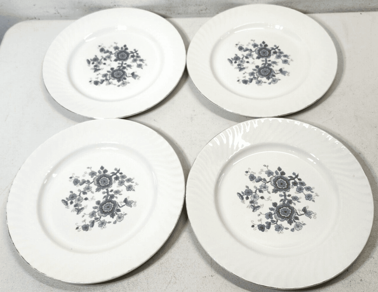 Vintage Enoch Wedgwood Royal Blue Ironstone Dinner Plate Set 4pcs