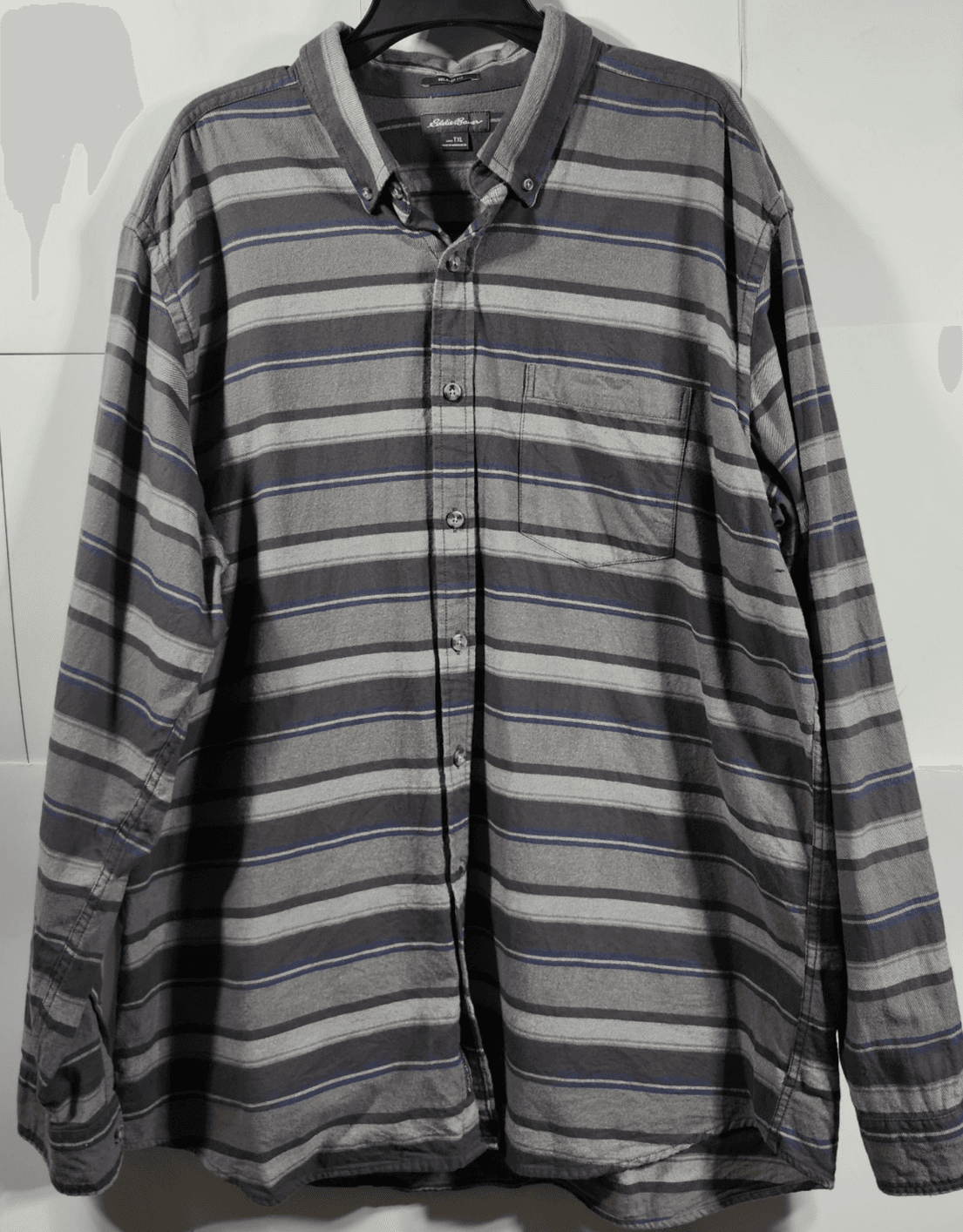 Eddie Bauer Shirt Men's XLT Button Up Relaxed Fit Long Sleeve Striped Gray Blue - Thumbnail 5