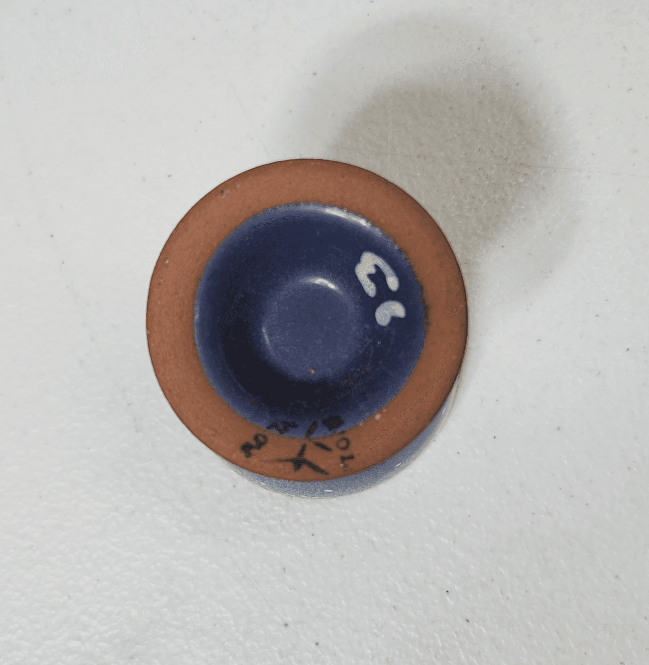 SMF Pottery Egg Cup Navy Blue w White Speckles Folk Art Country - Thumbnail 6
