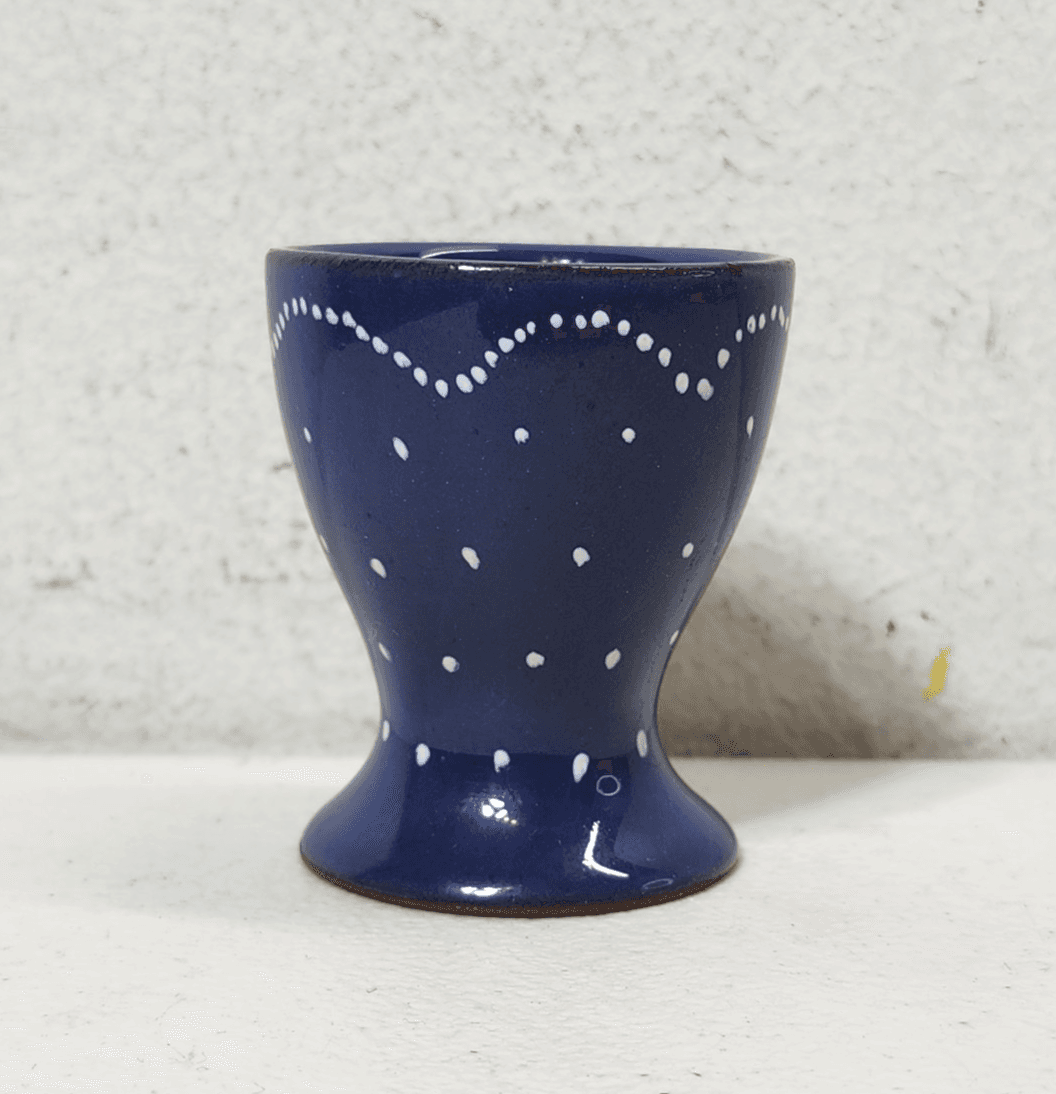 SMF Pottery Egg Cup Navy Blue w White Speckles Folk Art Country - Thumbnail 2