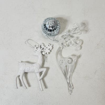 2 Reindeer Deer Christmas Ornaments & Mirror Ball Holiday Decor - Thumbnail 2