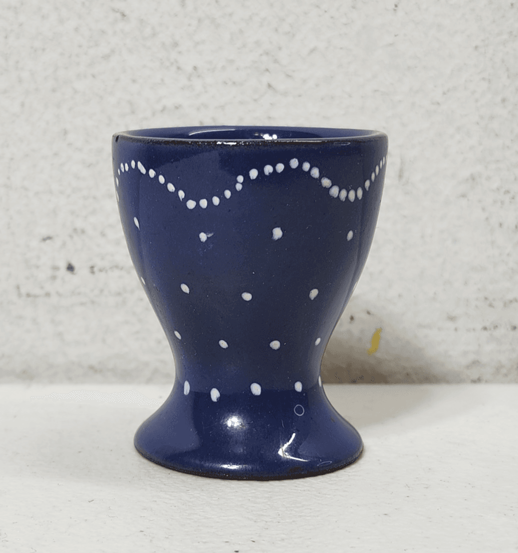 SMF Pottery Egg Cup Navy Blue w White Speckles Folk Art Country - Thumbnail 4