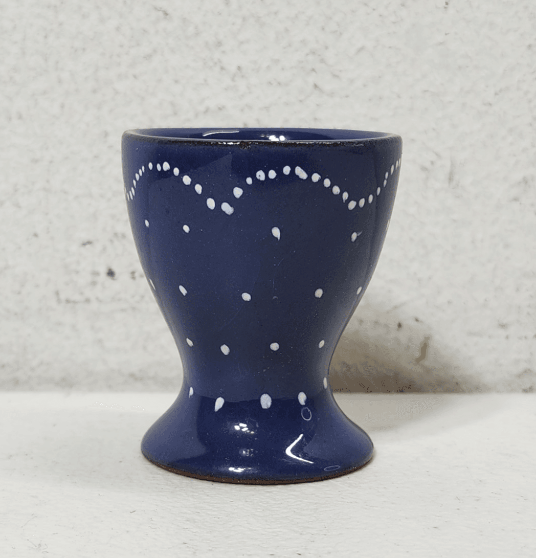 SMF Pottery Egg Cup Navy Blue w White Speckles Folk Art Country - Thumbnail 3