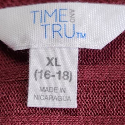 Time and Tru Women's XL Shirt Ribbed Hacci V-neck Top Red NEW - Thumbnail 7