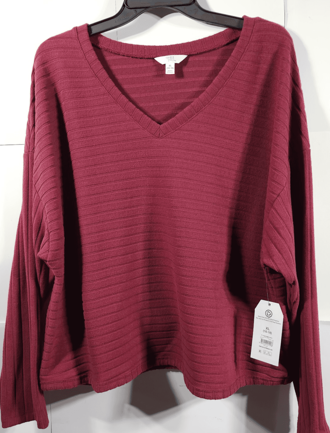 Time and Tru Women's XL Shirt Ribbed Hacci V-neck Top Red NEW - Thumbnail 5