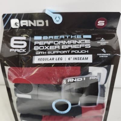 AND1 Men's S Flex Mid Length Boxer Briefs 6 Pairs Underwear NEW - Thumbnail 2