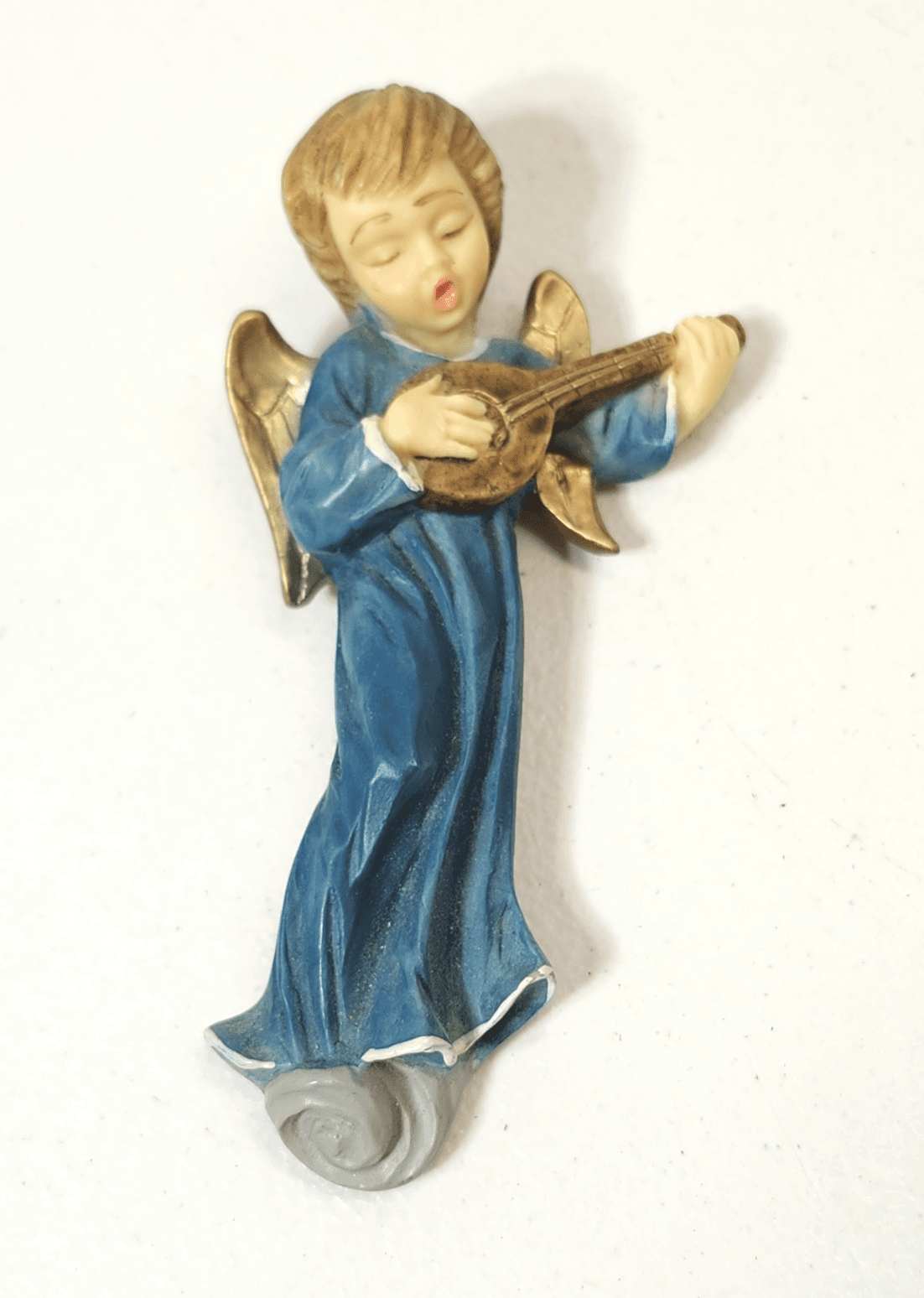 Angel Playing Musical Instrument 5” Resin Ornament Holiday Decor Italy Vintage