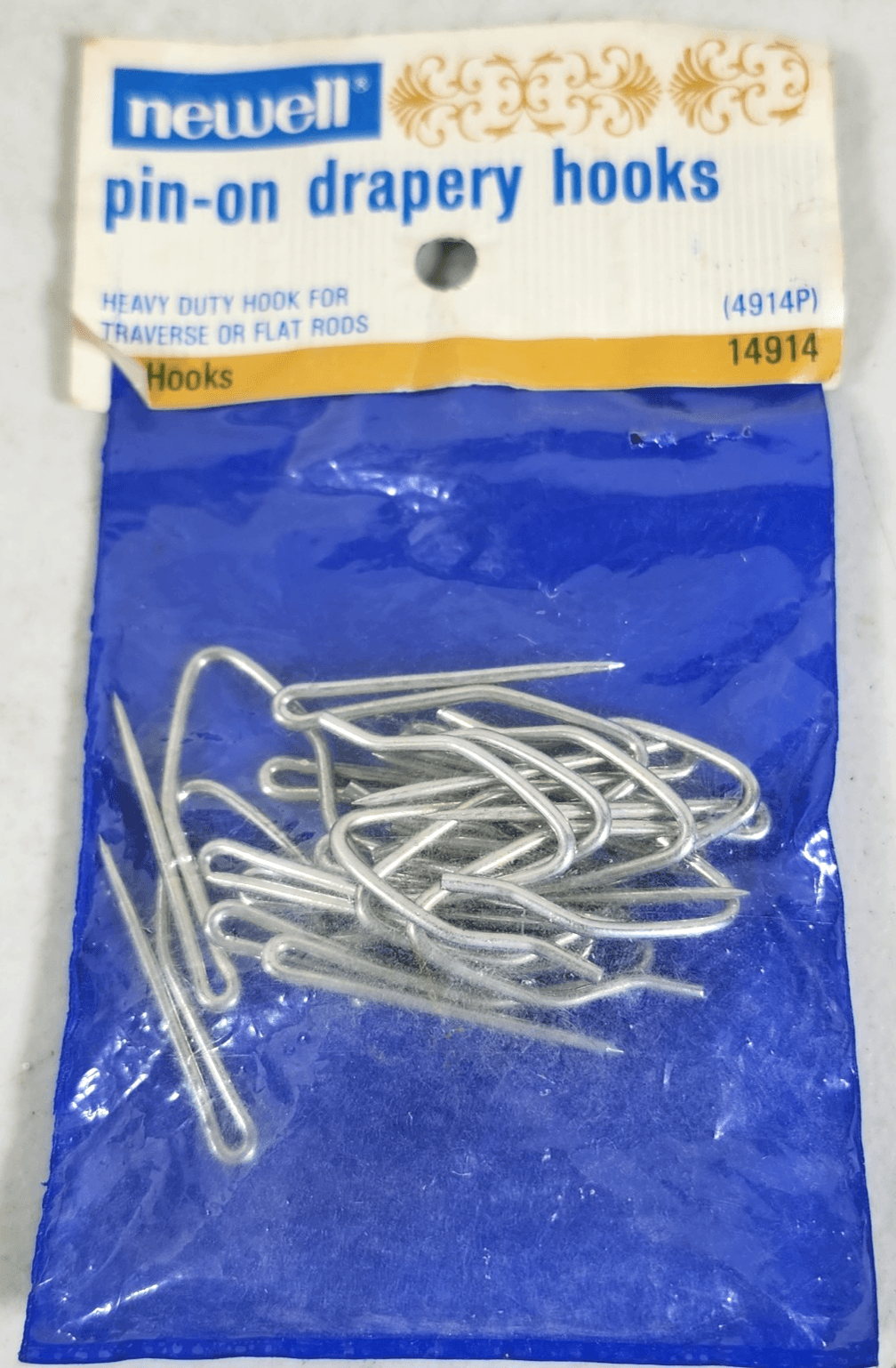 (14) Vintage Newell Steel Pin-on Drapery Curtain Hooks 14914 NEW