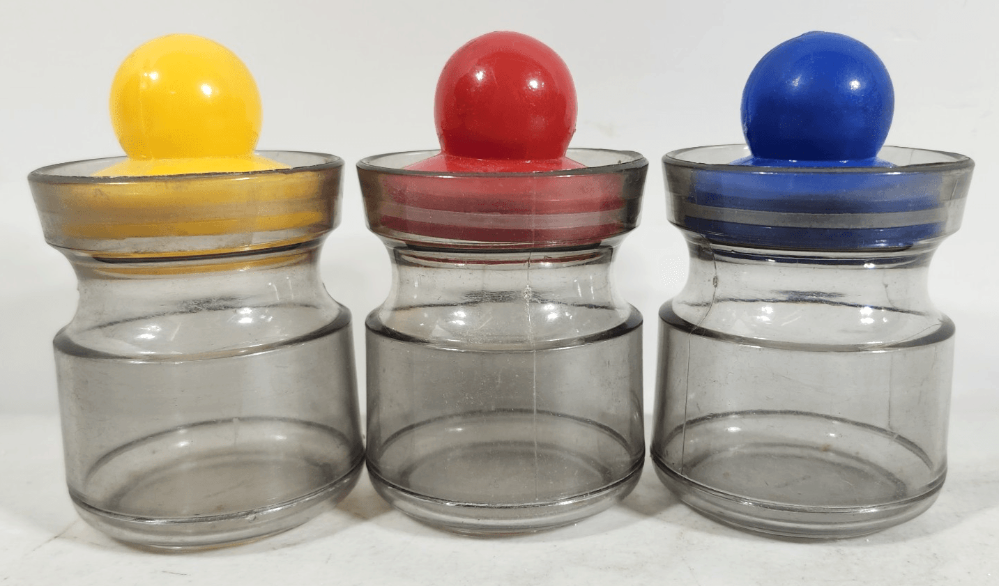 Vintage 90s Plastic Desk Organizer Storage Jars Set Colorful Paperclips Office